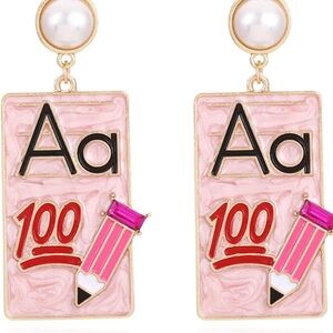 Teacher Fashion Jewelry Pink Pearl Dangle Earrings School Theme